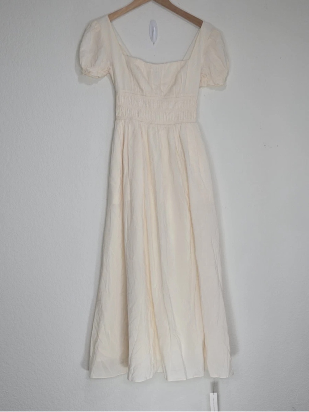Reformation Miel Dress Ivory Puff Sleeve Smocked Midi Cottagecore Size 2 NWOT